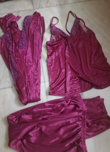 3 Piece Satin Nightgown and Shorts Set