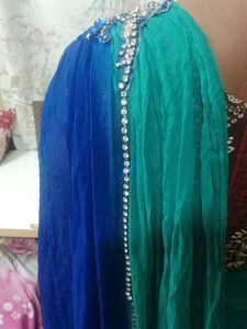 Stylish Dark Blue &amp; Light Green Saree