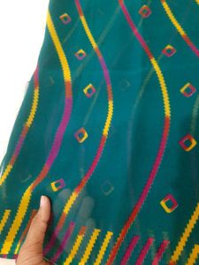 77)New Green Printed Saree
