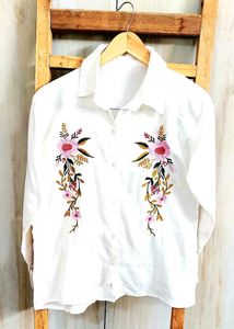 White Embroidery Work Shirt Size-36