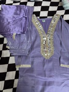 Lavender Mirror Work Kurta Set