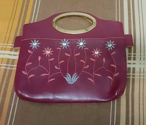 Maroon Handbag with Floral Detail