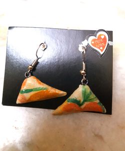 Samosa Shape Printed Earrings