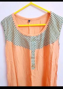 Peach Polka Dot Sleeveless Kurta
