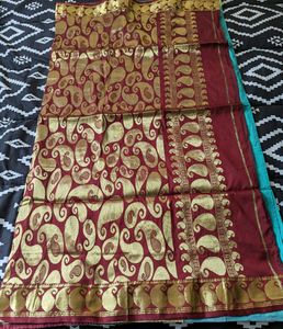 Sea Green Saree With Contrast Pallu