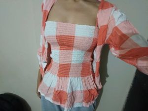 Combo!!!!!   Korean Cute Tie Up Top With Shirt