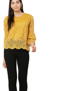 Yellow Lace Top with Ruffle Sleeves