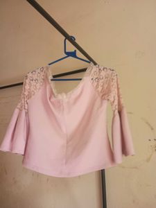 off shoulder pink top