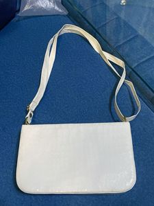 White Croc Embossed Shoulder Bag