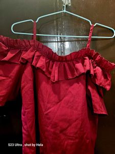 An Offshoulder Cherry Colored Classy Retro Top