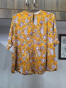 Mustard Floral Print Kurta