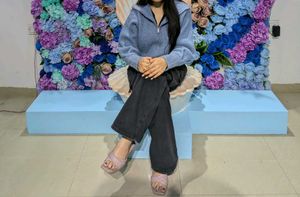 Light Blue Knit Zipper Sweater