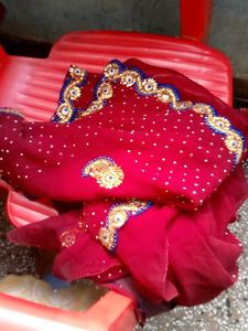 Elegant Red Embellished Saree