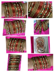 Orange And Golden Colour Bangles