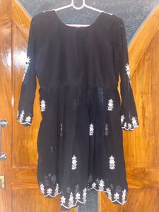 Elegant Black Embroidered short kurti 🤍