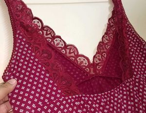 SALE - Jasper Conran Maroon Lace Trim Night Slip