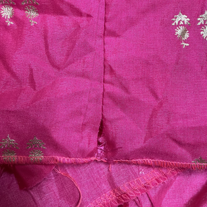 pink silk skirt with foil print