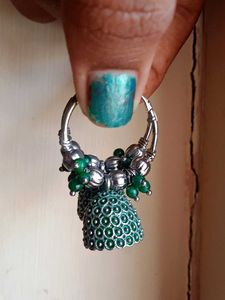 Jhumkaa earrings with green beads