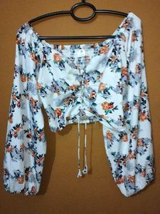 White Floral Crop Top
