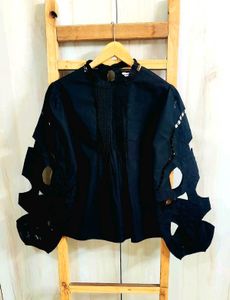 Elegant Black Cutout Sleeve Top Size-36-M