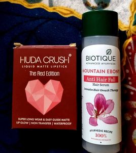 Huda Crush Lipstick & Biotique Hair Serum