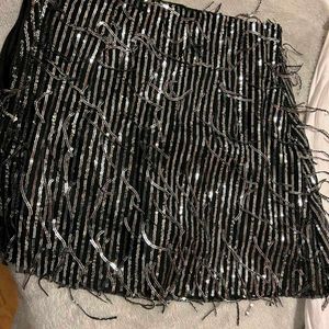 zara Sparkling Sequin Fringe black party Skirt