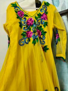 Yellow Anarkali Embroidered Indian Dress