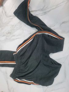Gray Track Pants with Orange &amp; White Stripes