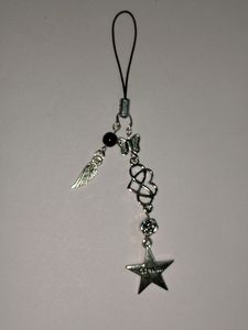 Metalic Wing And Heart Phone Charm