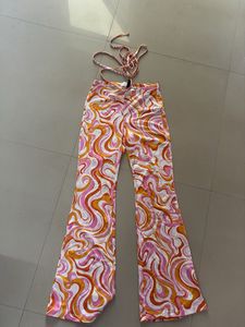 Retro Swirl Print Tie Pants