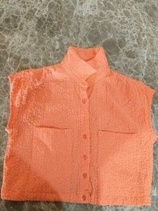 Peach Textured Sleeveless Top