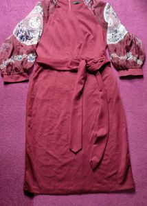 Burgundy Tie-Waist Dress