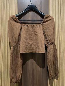 Brown Tie-Front Crop Top