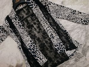 shrug-leopard print with black floral lace