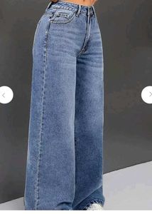zudio wide leg smart blue jeans for women