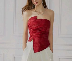 Gathered red tube top