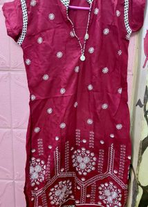 Maroon Embroidered Kurta