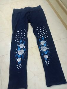 Blue Pant With Flower Design For 10 Year Gir