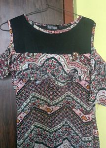 Patterned Cold Shoulder Maxi Dress
