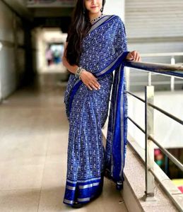 New Elegant Blue Printed Saree With Blouse Piece