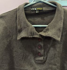 Grey Cropped Collared Top