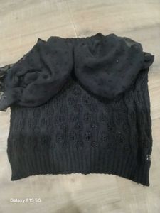 Black Puff Sleeve Knit Top Croshet