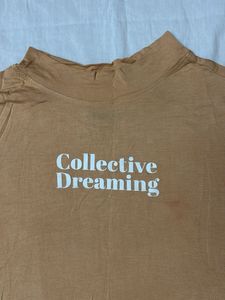 Turtle Neck Nude Tshirt With White Prints