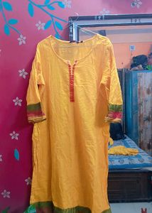 Yellow Embroidered Kurti (Branded)