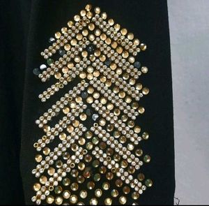 Black Nida Fabric Abaya with Golden Stones