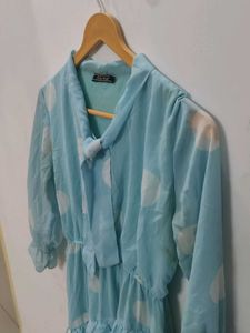 Aqua Polka Dot Ruffle Dress