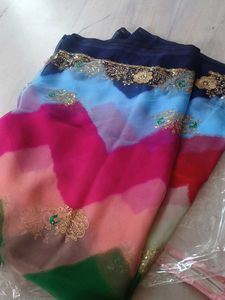 Tie-Dye Saree with Gold Embroidery