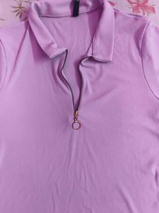 Lilac Ribbed Zip-Up Top