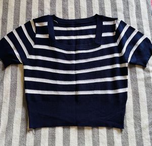 Striped Square Neck Knit Top