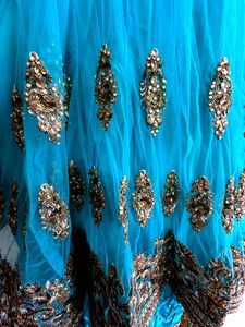 Teal &amp; Gold Embroidered Anarkali